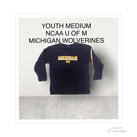 NCAA MICHIGAN WOLVERINES YOUTH SHIRT MEDIUM COTTON U OF M GO BLUE LONG SLEEVE T - Picture 1 of 10